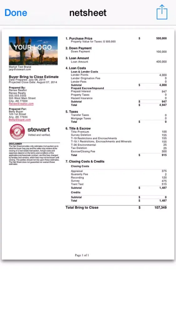 Tangkapan layar Stewart Agency Net Sheet
