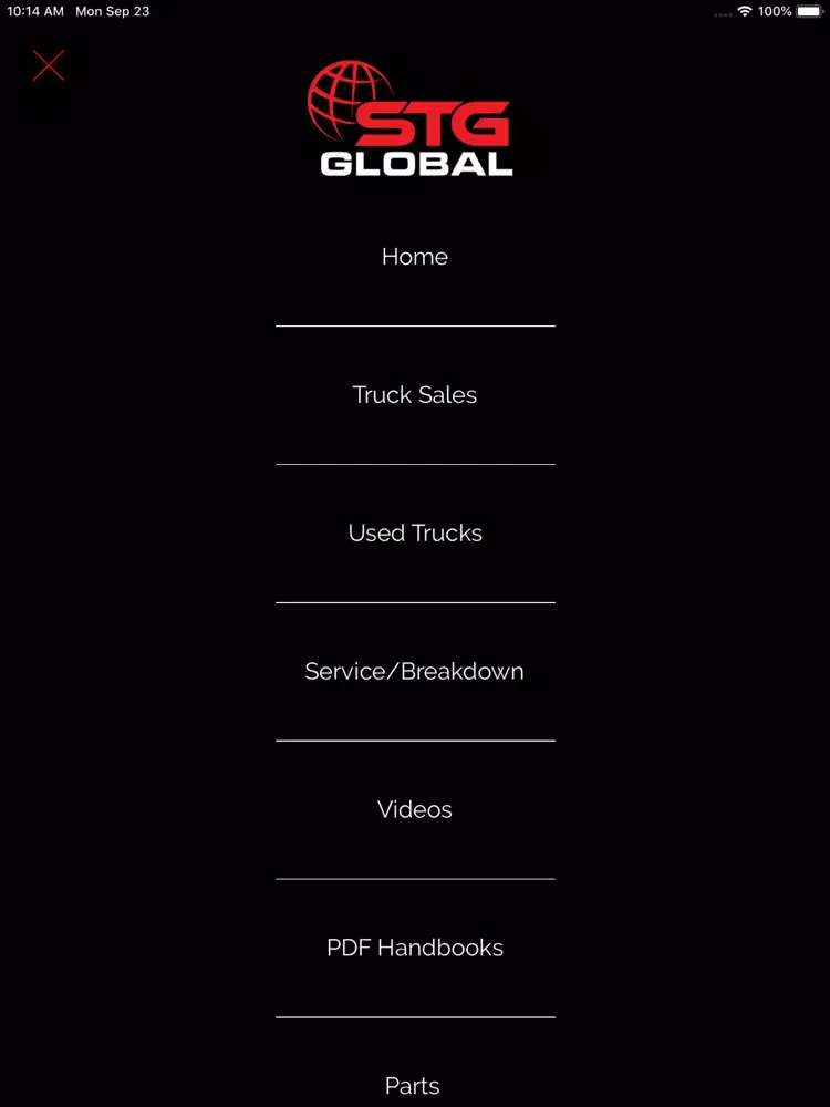 Tangkapan layar STG Global APP iPad 