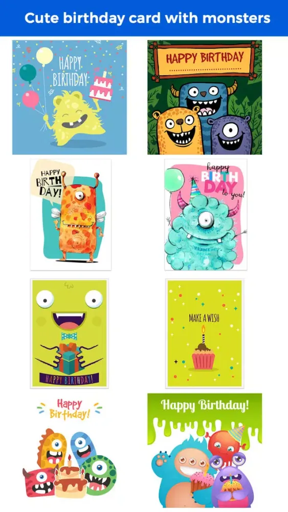 Birthdaye Card - Best Wishes with Cute Monsters سکرین شاٹس