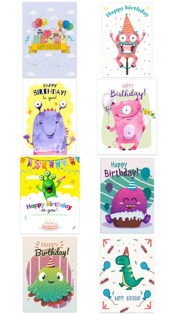 Birthdaye Card - Best Wishes with Cute Monsters سکرین شاٹس