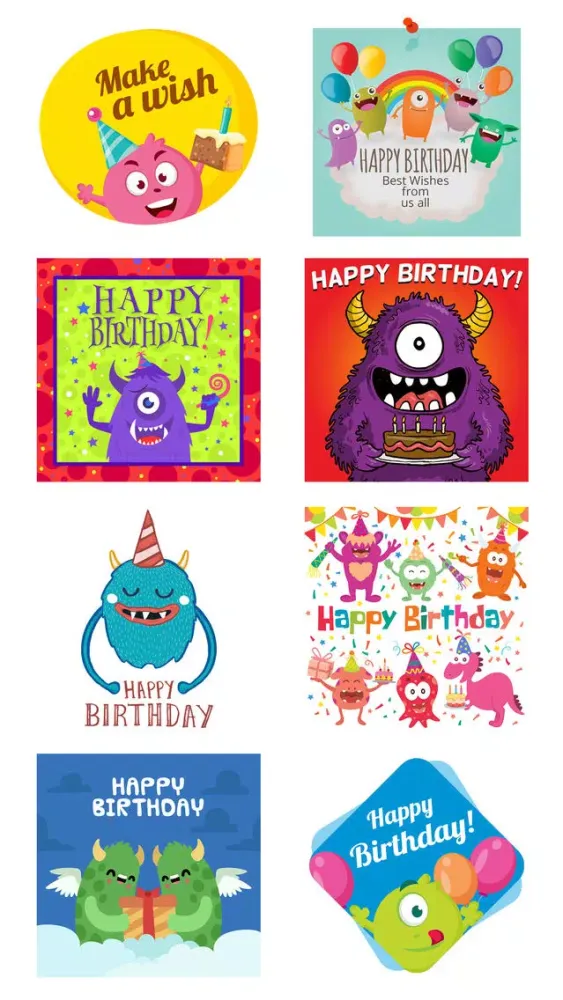 Birthdaye Card - Best Wishes with Cute Monsters سکرین شاٹس