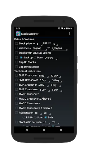 Captures d'écran de Stock Screener