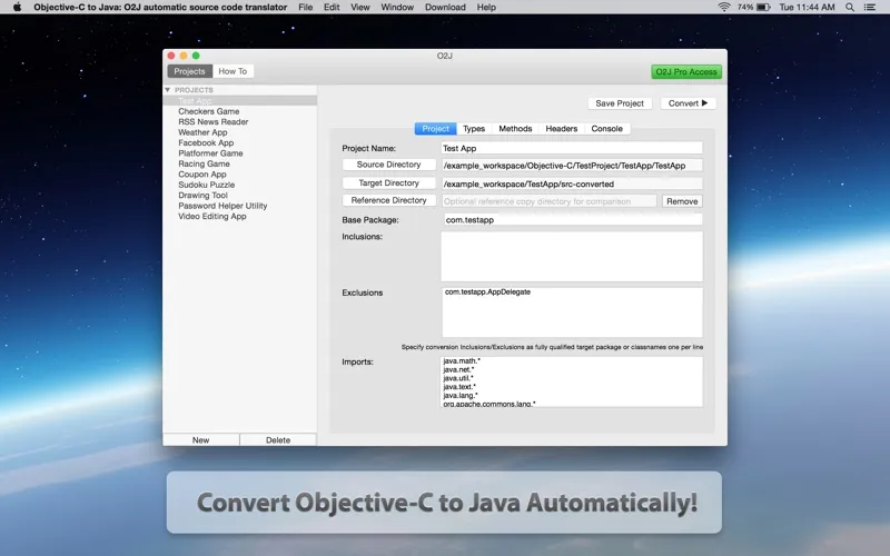 Objective-C to Java - O2J automatic source code translator Screenshots
