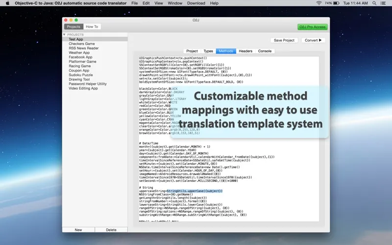 Objective-C to Java - O2J automatic source code translator Screenshots