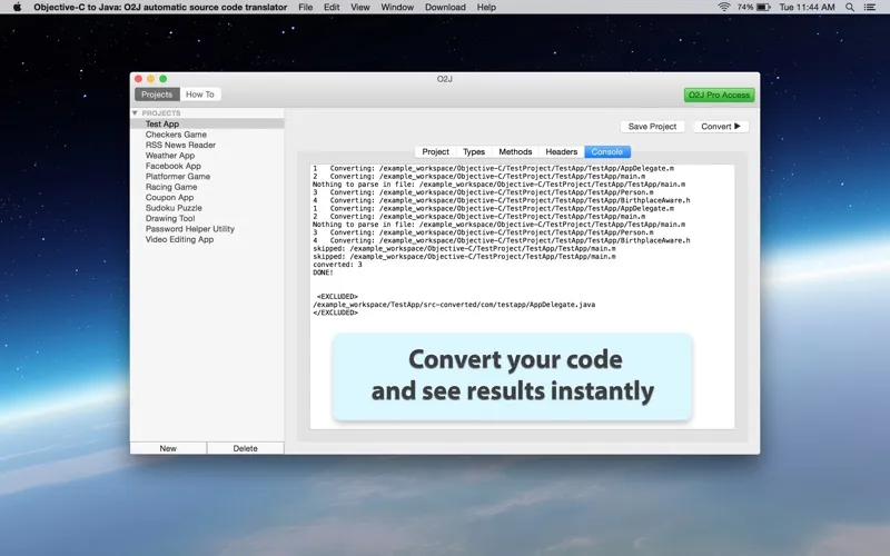 Objective-C to Java - O2J automatic source code translator Screenshots