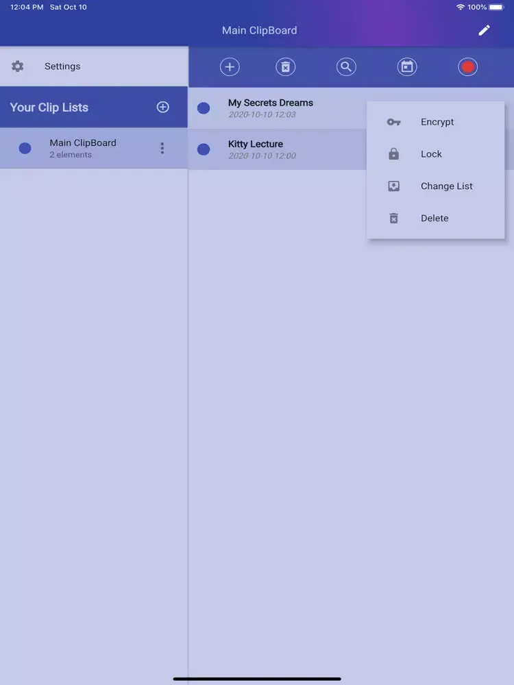 ภาพหน้าจอของ Clip List: Personal Organizer iPad 