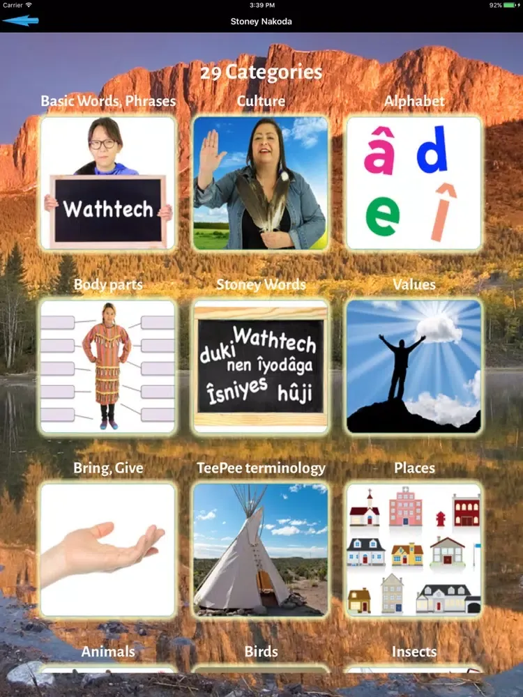 Tangkapan layar Stoney Nakoda Language iPad 