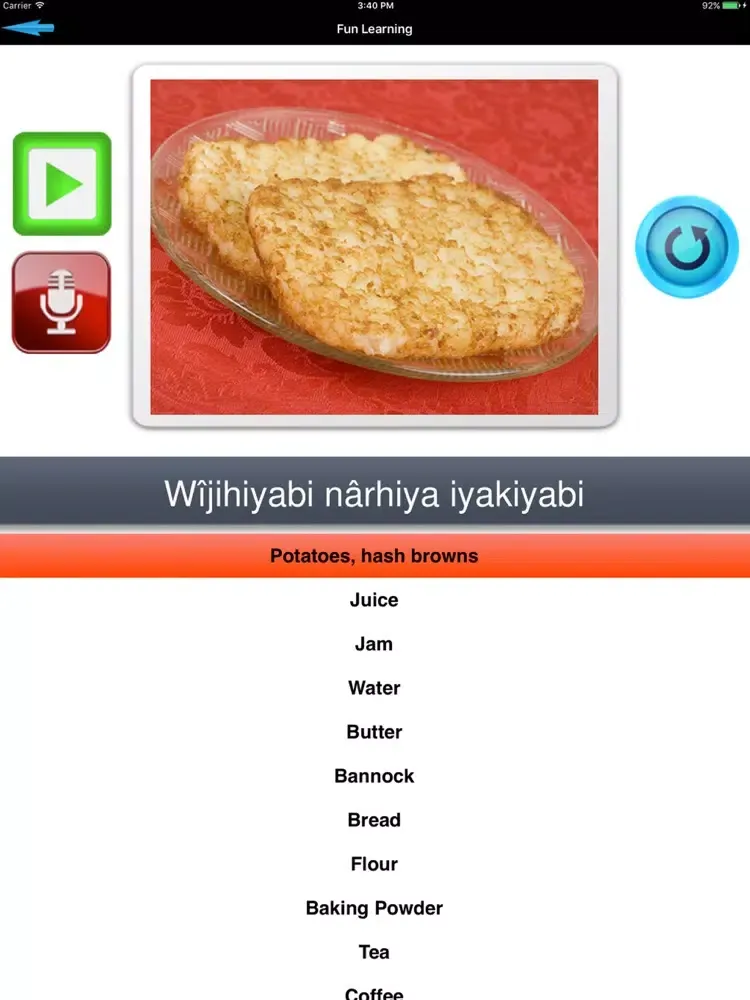 Tangkapan layar Stoney Nakoda Language iPad 