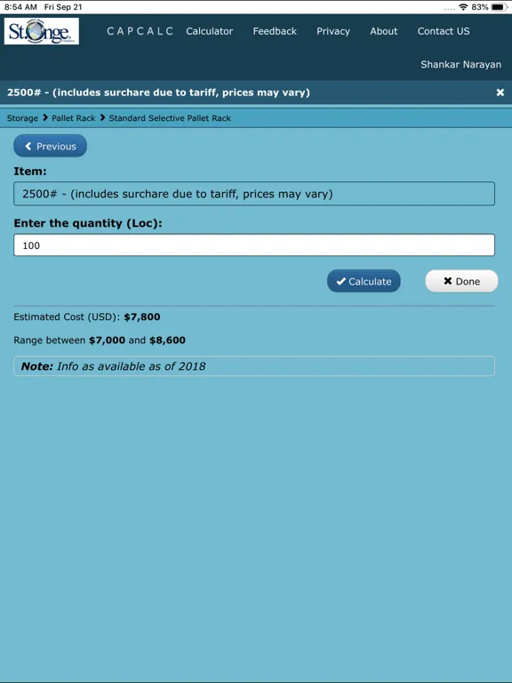 Tangkapan skrin CAPEXCalc iPad 