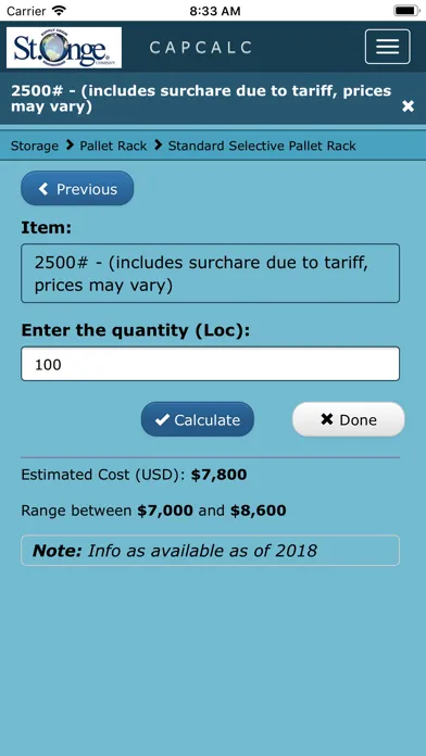 Tangkapan skrin CAPEXCalc