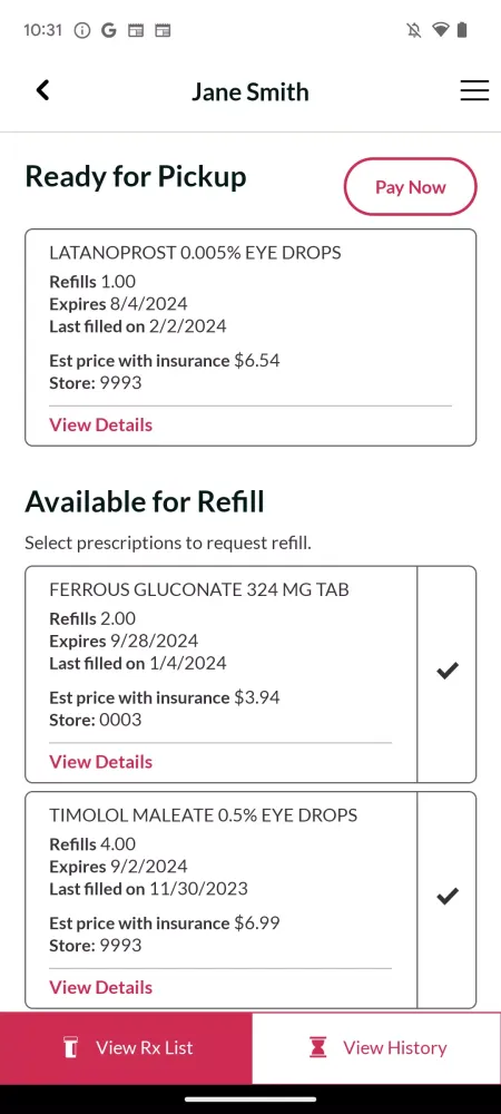 Capturas de tela do Stop & Shop Rx