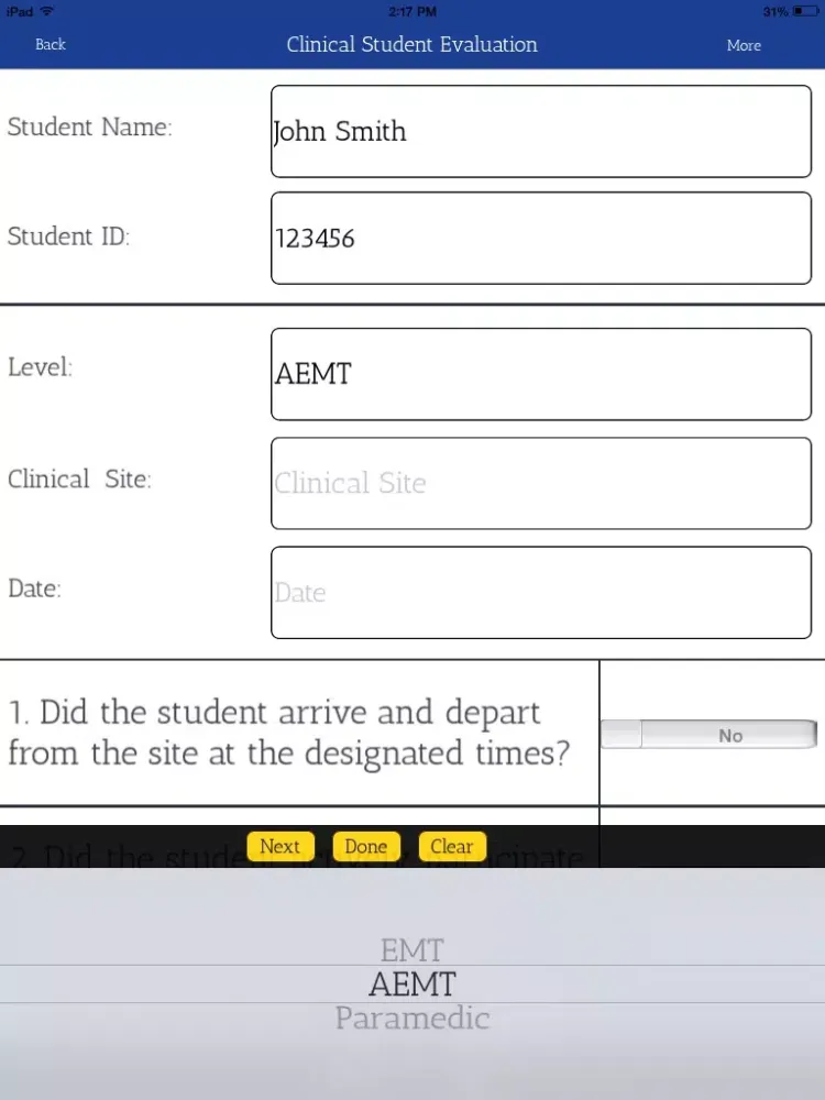 تصاویر SUSCC EMS Student Evaluation iPad 