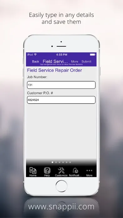 Capturas de tela do Field Service Repair Order