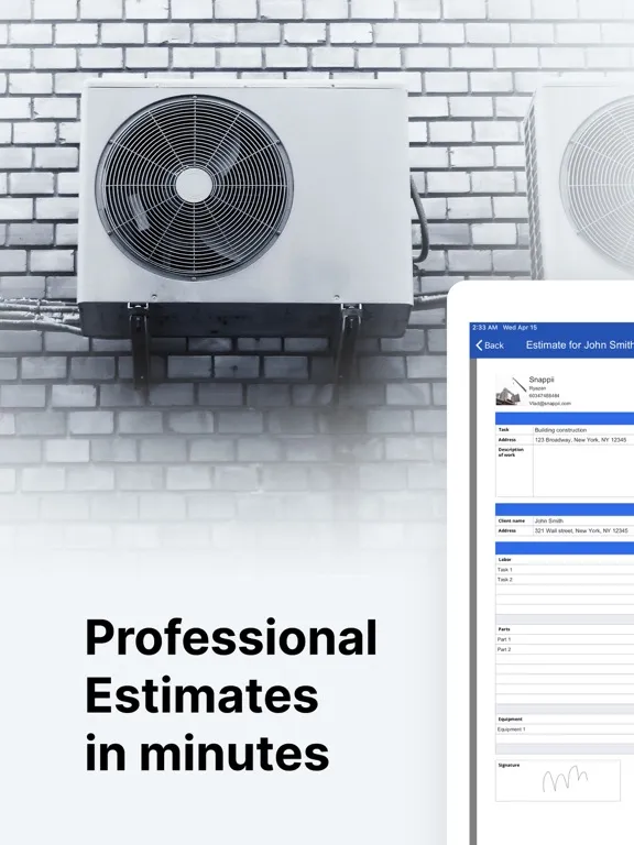 Tangkapan layar HVAC Estimate iPad 