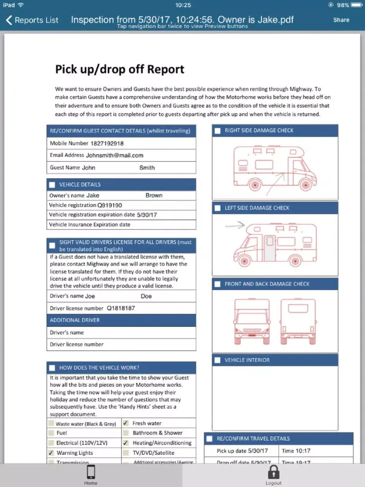 Captures d'écran de RV Rental Inspection app iPad 