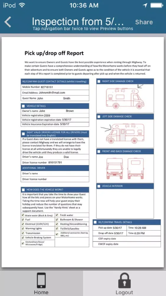 Captures d'écran de RV Rental Inspection app