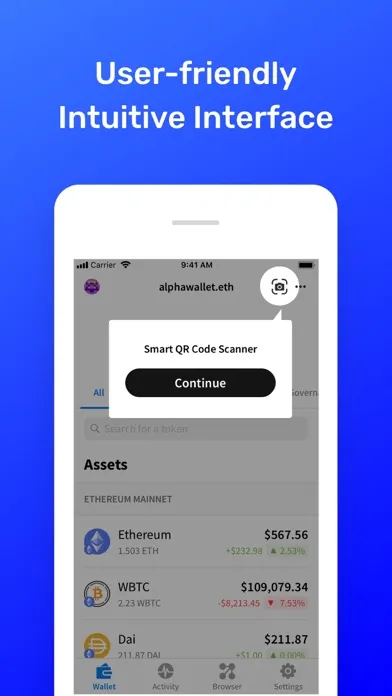 Captures d'écran de AlphaWallet, Ethereum and EVM