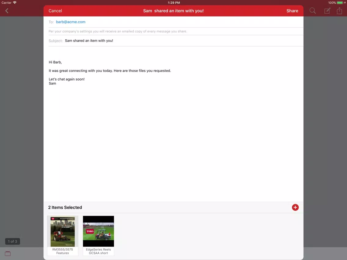 Tangkapan skrin Toro Sales Tool iPad 
