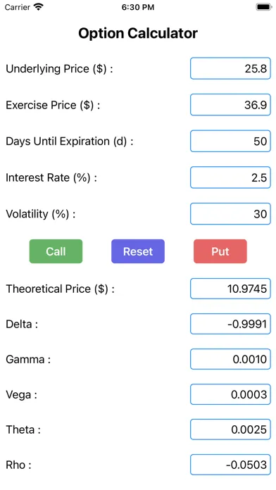 Tangkapan skrin Easy Option Calculator