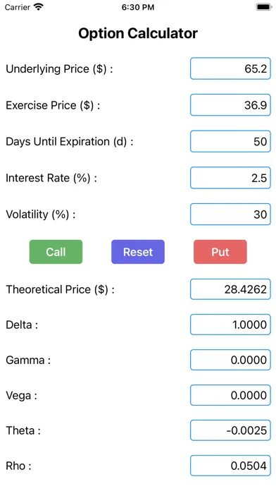 Tangkapan skrin Easy Option Calculator
