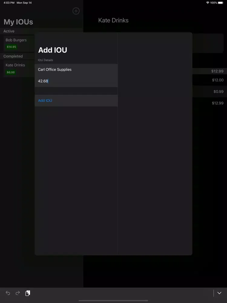 Track my IOUs iPad  Ekran Görüntüleri