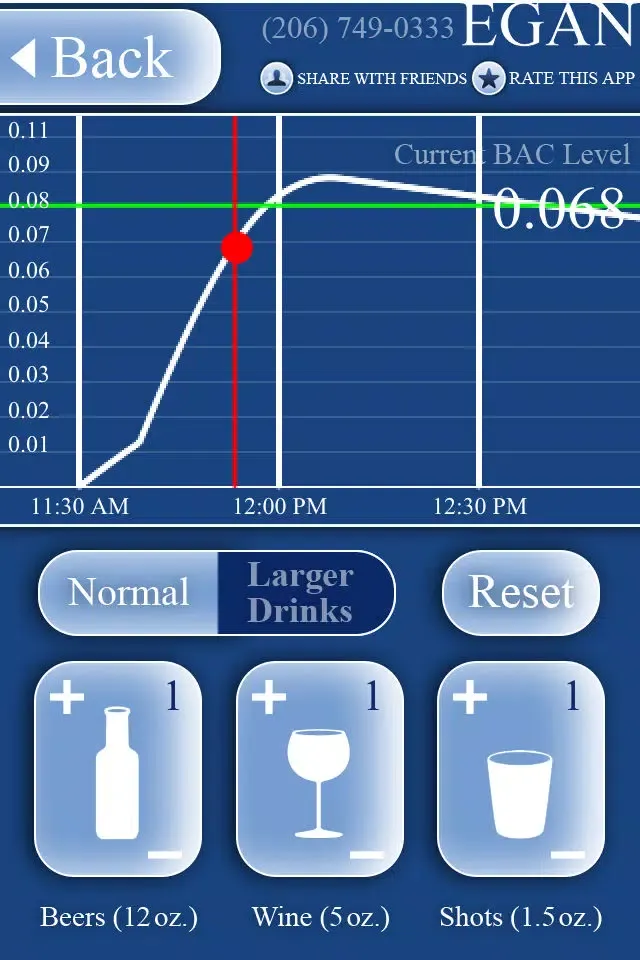 Capturas de tela do Egan's BAC Tracker