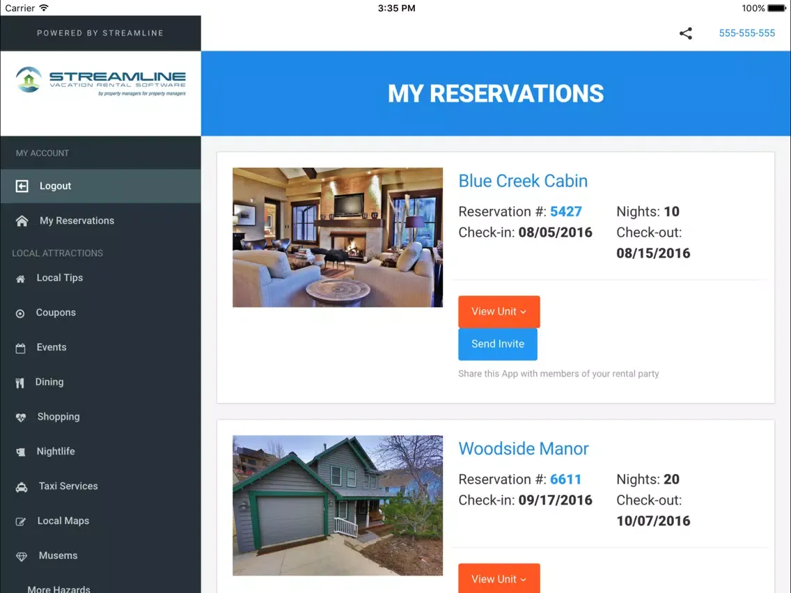 Tangkapan layar Streamline Guest App iPad 