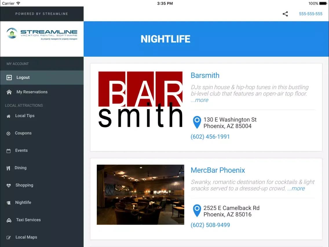 Tangkapan layar Streamline Guest App iPad 