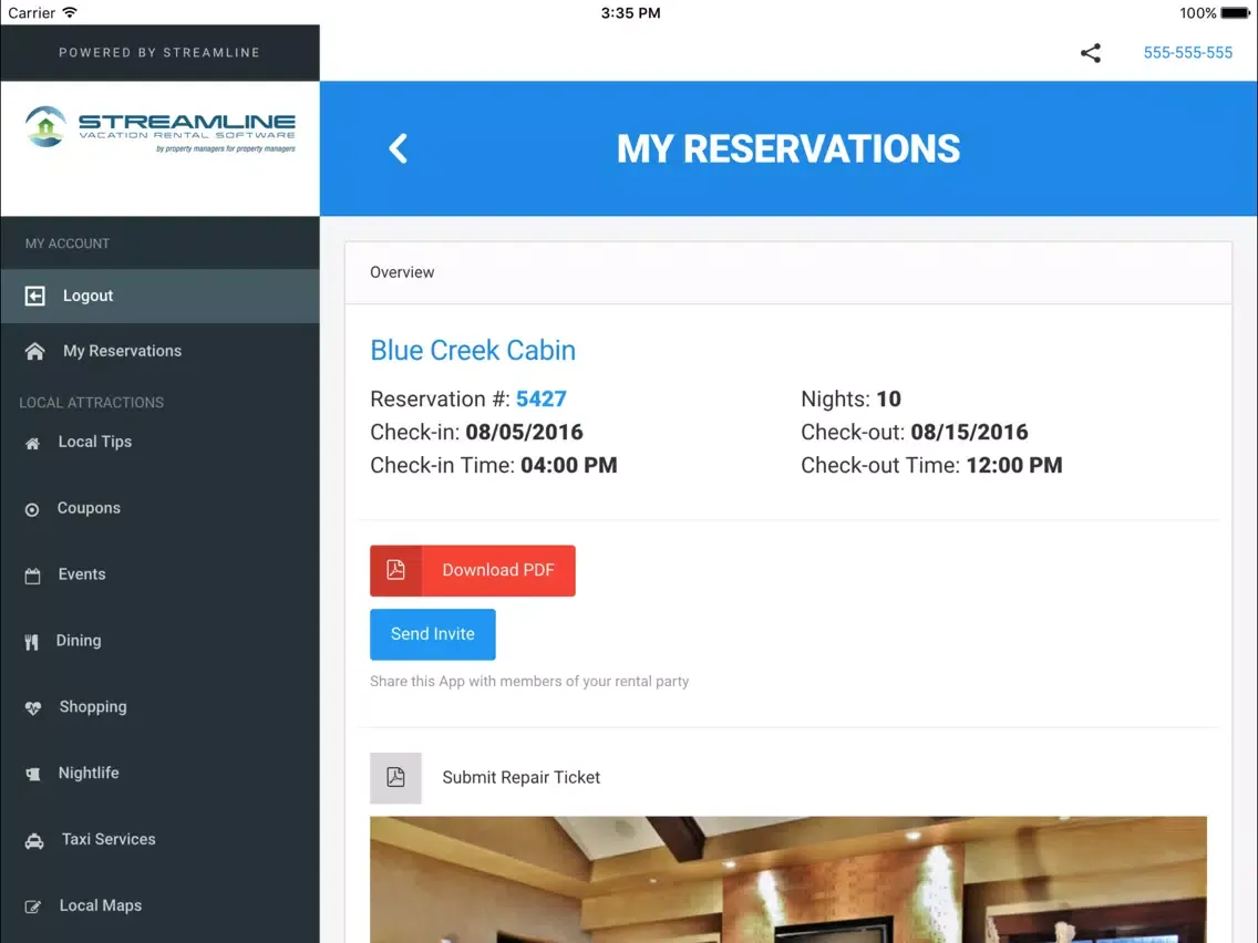 Tangkapan layar Streamline Guest App iPad 