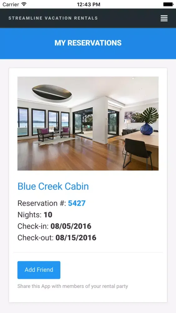 Tangkapan layar Streamline Guest App