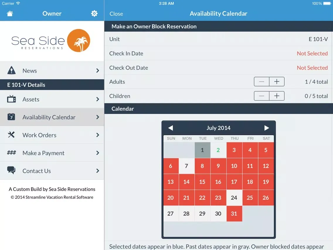 Ảnh chụp màn hình của Sea Side Owner Management iPad 