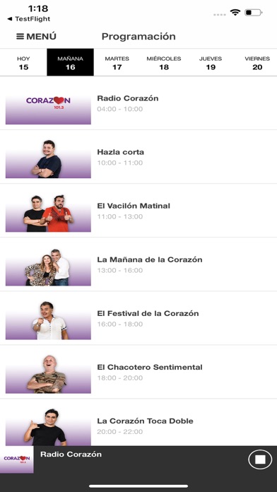 Capturas de tela do Radio Corazón Chile