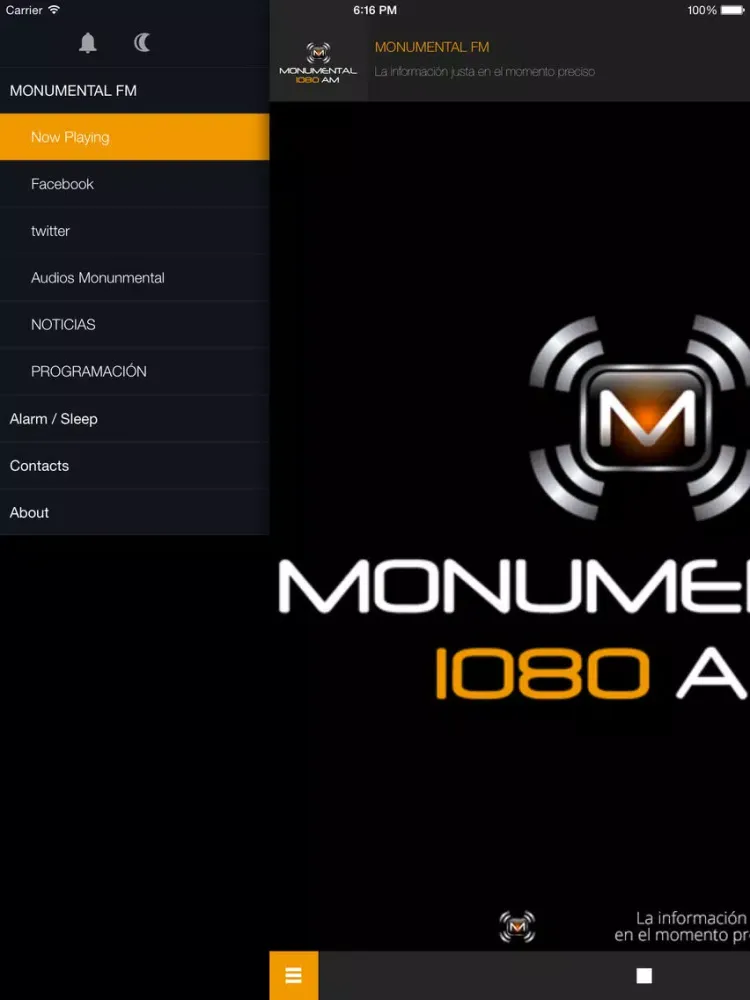 Tangkapan skrin MONUMENTAL 1080 AM iPad 
