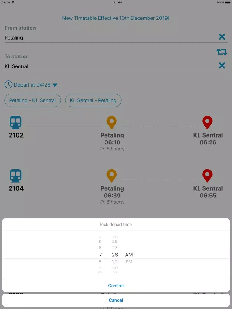 KTM Timetable iPad  স্ক্রিনশট