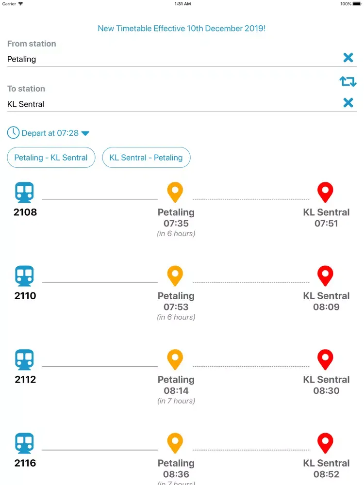 KTM Timetable iPad  স্ক্রিনশট