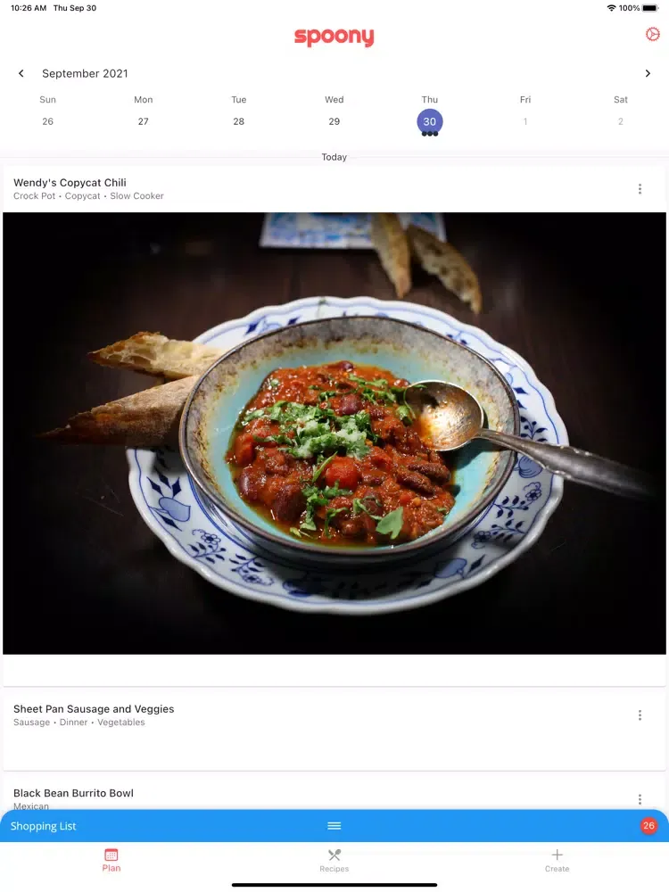 Tangkapan layar Spoony Simple Meal Planner iPad 
