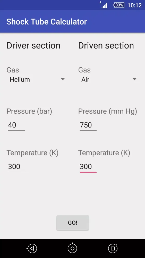 Shock Tube Calculator Ekran Görüntüleri
