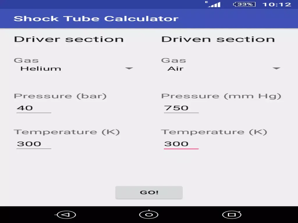 Shock Tube Calculator Ekran Görüntüleri