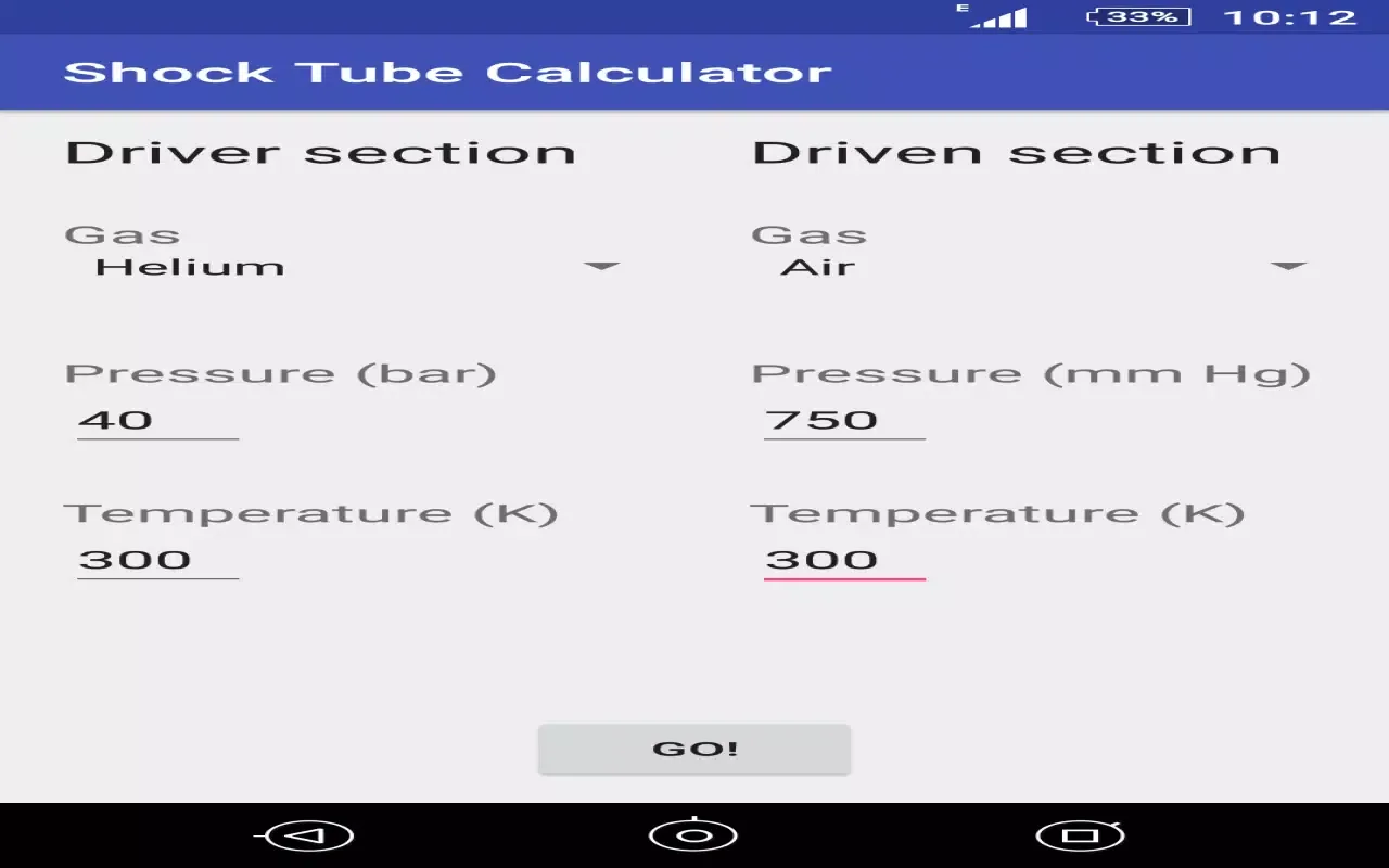 Shock Tube Calculator Ekran Görüntüleri