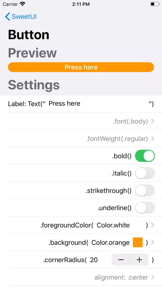 Ảnh chụp màn hình của SweetUI View Creator
