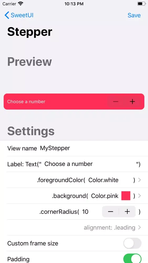 Ảnh chụp màn hình của SweetUI View Creator