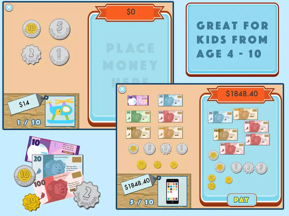 Hong Kong Money - Learning and Teaching app for kids iPad  Screenshots