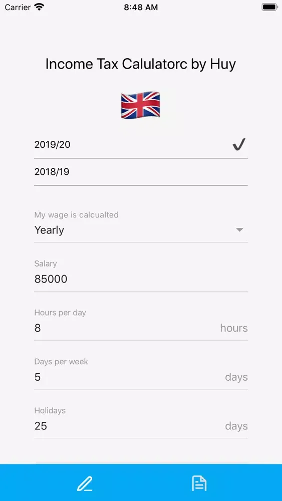 Itch - tax calculator Screenshots