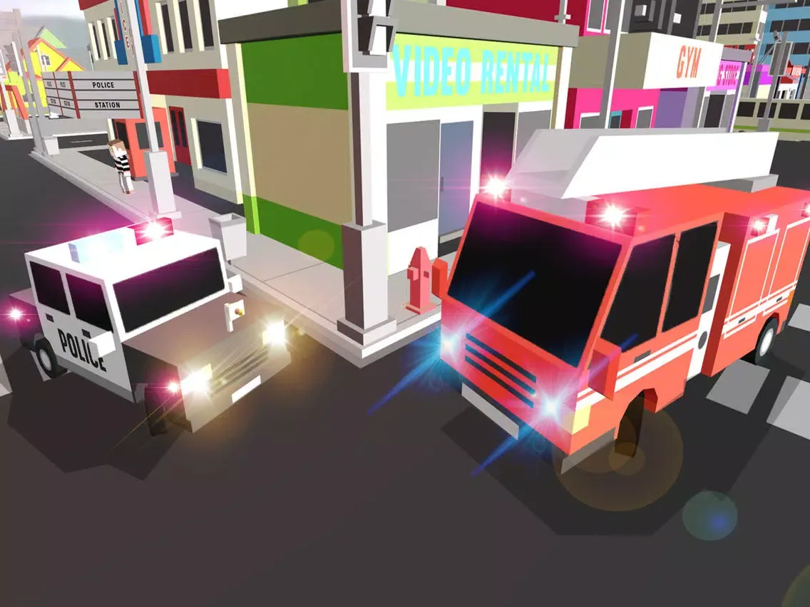 Blocky Fire Truck & Ambulance iPad 应用截图