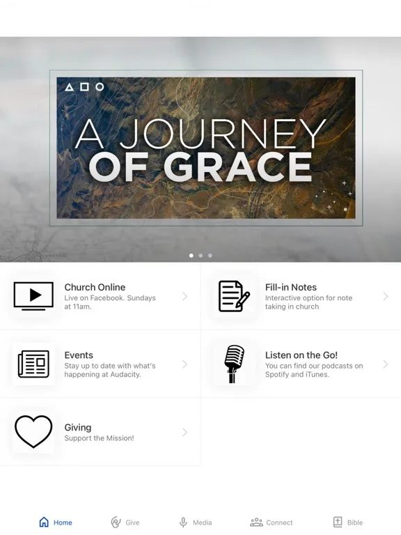 Capturas de tela do Audacity.Church iPad 