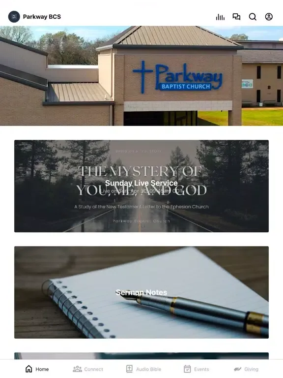 Tangkapan layar Parkway Baptist Church TX iPad 