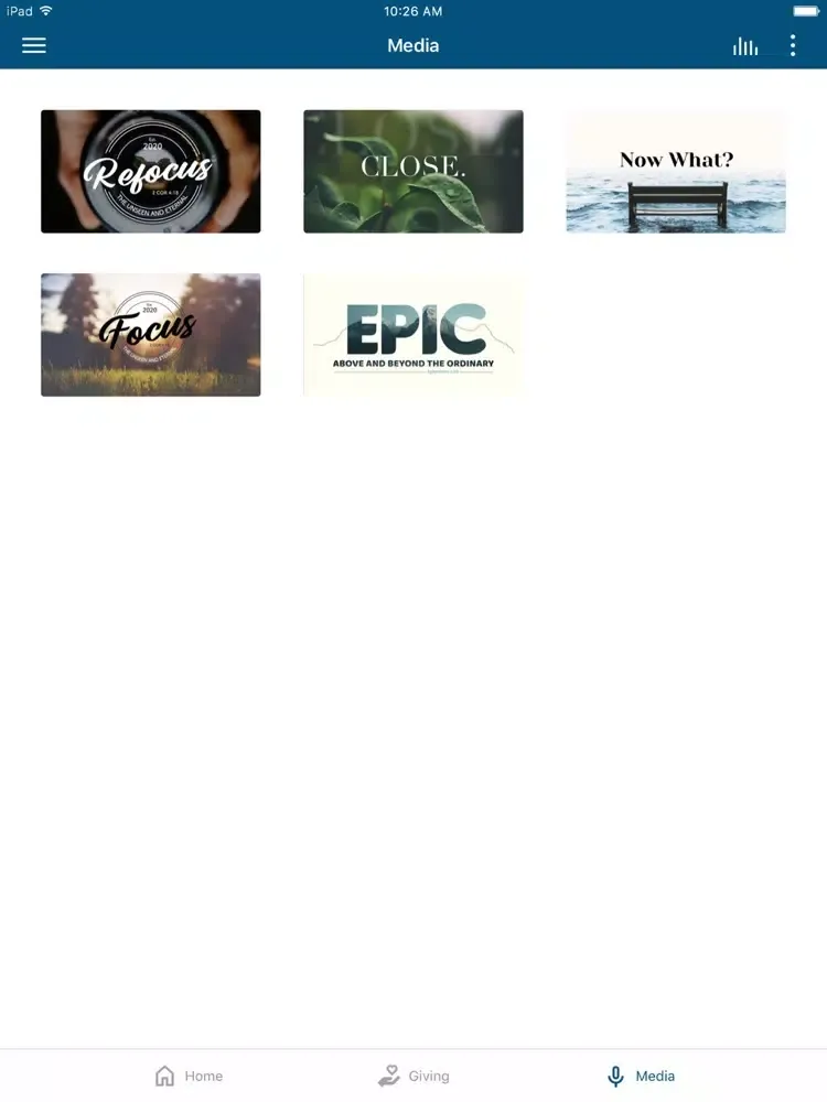 Tangkapan layar Agape Christian Church App iPad 