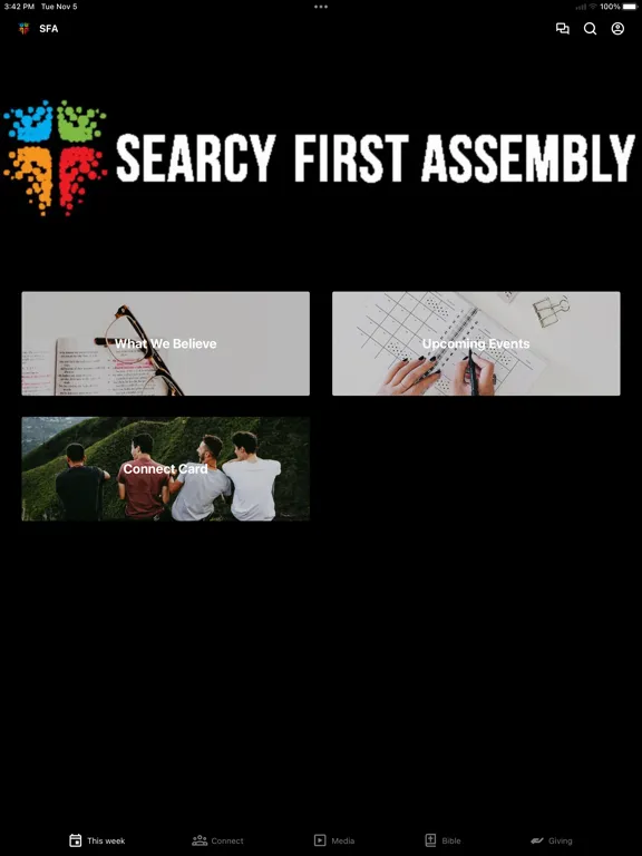 Tangkapan skrin Searcy First Assembly of God iPad 