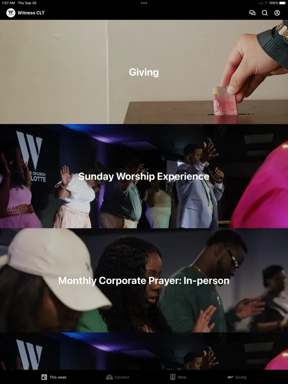 Tangkapan layar Witness Church Charlotte iPad 