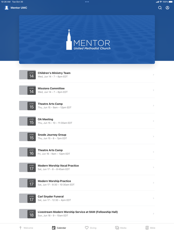 ภาพหน้าจอของ Mentor United Methodist Church iPad 